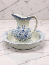 (A-57) VINTAGE HAND PAINTED BLUE AND WHITE WASH SET-BURLEIGH ASIATIC PHEASANTS-B&L-ENGLAND