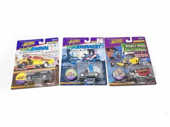 (D-49) VINTAGE LOT OF 3 JOHNNY LIGHTNING CAR COLLECTABLES-ALL IN ORIGINAL CASINGS