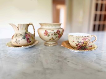 (A-1) ANTIQUE SET OF ROYAL WORCESTER 'BLUSH IVORY' PORCELAIN PIECES AS SHOWN-ENGLAND