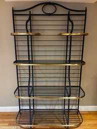 (DEN) VINTAGE BRASS & METAL FIVE SHELF BAKERS RACK - 82' BY 48' BY 13'
