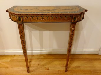 (UPBR) VINTAGE YORKSHIRE HOUSE DEMI LUNE PAINTED ACCENT TABLE - 36' BY 35' BY 17'