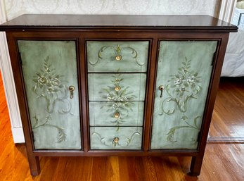 (UPBR) PAINTED WOOD ACCENT STORAGE PIECE, SHOWS SOME WEAR - 43' BY 38' BY 12'