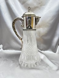 (A-8) VINTAGE CRYSTAL AND SILVER PLATED GLASS WATER DECANTER-ITALY