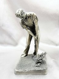 (A-18) VINTAGE 1975 FINE PEWTER STATUE-OUT OF TROUBLE GOLF SAND TRAP-A. PETITO NUMBERED-USA