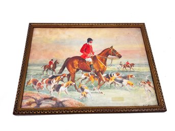 (A-80) VINTAGE GOUACHE PAINTING -THE ENGLISH HUNT- BY H.C. MENZE -FRAMED-APPROX. 12 1/2' X 9 1/2'-FRAMED