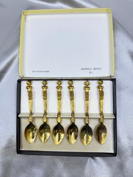 (A-42) VINTAGE SET OF 6-24KT GOLD PLATED DEMITASSE FORKS W/ORIGINAL GIFT BOX-ROSENFELD IMPORTS