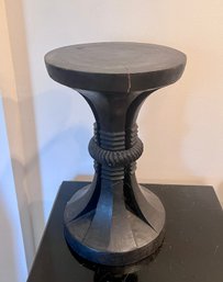 (C-6) Vintage Hand Carved Wood Stool / Plant Stand - 11' BY 16' HIGH - See Crack Pictured