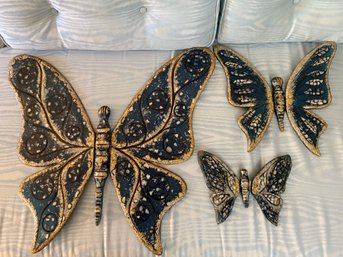 (LR) TRIO OF VINTAGE ACRYLIC RESIN BUTTERFLIES WALL HANGINGS - Z. DANJELL CREATIONS