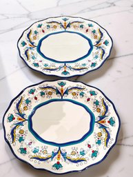 (A-154) VINTAGE PAIR OF HAND PAINTED CERAMIC PLATTERS-ITALY