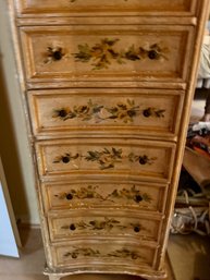 (UPBR) VINTAGE PAINTED WOOD SEVEN DRAWER LINGERIE CHEST - LOTS OF WEAR & TEAR VISIBLE - 53' BY 23' BY 13'