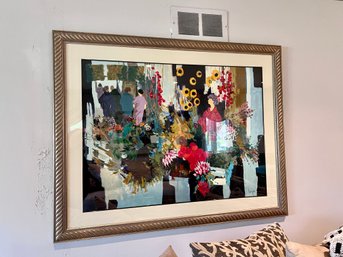 (LR)CLAUDE FAUCHERE (1936-2019) 'SUNFLOWERS' HAND SIGNED &FRAMED LIMITED EDITION SERIGRAPH 260/350 -52' BY 44'