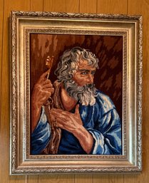(HALL) VINTAGE JUDAICA FRAMED NEEDLEPOINT PICTURE - 33' BY 28'
