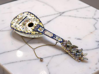 (A-53) VINTAGE DECORATIVE HAND PAINTED CERAMIC MANDOLIN-AS IS-APPROX. 16'L
