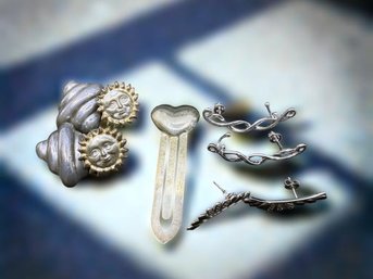 (J-13) FIVE VINTAGE SETS OF STERLING SILVER ITEMS-4 PAIR OF EARRINGS & 1 BOOKMARK