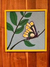 (BASE) VINTAGE FRAMED NEEDLEPOINT BUTTERFLY - 16' BY 16'