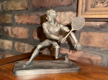 (B-15) VINTAGE 1975 LANCE FINE PEWTER TENNIS PLAYER FIGURINE - 6'