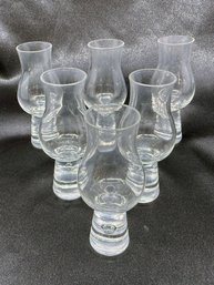 (A-70) VINTAGE SET OF 6 LEAD FREE ALCOHOL TASTING FOOTED GLASSES