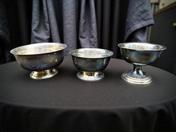 (A-59) VINTAGE SET OF 3 SHERMAN SILVER PLATED ENGRAVED TROPHY CUPS