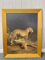(P-2) LARGE FRAMED VINTAGE PRINT TWO LEOPARDS LYING IN THE EXTER EXCHANGE, JACQUES LAURENT AGASSE - 48' BY 37'