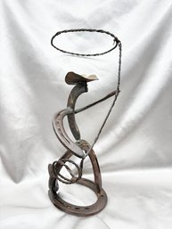 (A-2) VINTAGE HANDMADE HORSE SHOE FOLK ART-COWBAY W/HAT & LASSO SCULPTURE