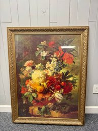 (P-4) LARGE FRAMED VINTAGE FLORAL PRINT IN GOLD FRAME - 36' BY 46'