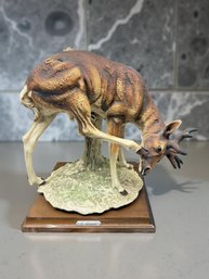 (A-3) VINTAGE SIGNED RESIN & WOOD SCULPTURE-GIUSEPPE ARMANI-'FALLOW DEER'