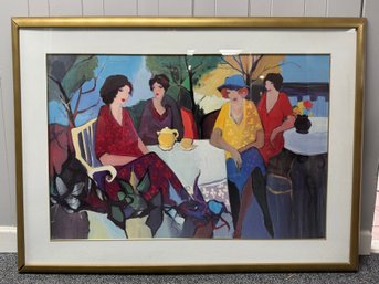 (P-11) VINTAGE FRAMED FINE ART PRINT ITZCHAK TARKAY GARDEN PARTY- 54' BY 40'