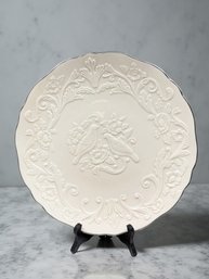 (A-8) VINTAGE LENOX WEDDING ANNIVERSARY PLATE-IVORY FINE CHINA W/SILVER TRIM-LOVEBIRDS