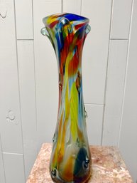 (P-14) VINTAGE MID CENTURY MURANO ART GLASS VASE - SOMMERSO MULTI COLOR -17'