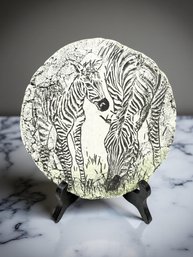 (A-11) VINTAGE 7'ROUND-MOUNT ST HELENS ASH PLAQUE-SHAPES OF CLAY-STAN LANGWAIT-ZEBRAS