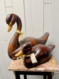 (P-16) PAIR OF WOOD CARVED DUCK SCULPTURES, MADE IN CANADA - 15' & 17'