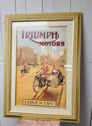 (P-17) VINTAGE TRIUMPH MOTORS, COVENTRY MOTORCYCLE RIDERS FRAMED PRINT- 24' BY 32'