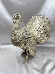 (A-14) VINTAGE SILVER PLATE PEWTER TURKEY SCULPTURE - APPROX. 11' T X 10' W - MADE IN ITALY