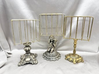 (A-15) VINTAGE TRIO OF METAL ORNATE TOWEL OR LETTER OR NAPKIN HOLDERS-REGENCY STYLE