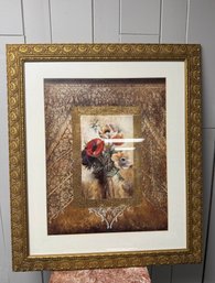 (P-19) VINTAGE FLORAL PRINT IN ORNATE GOLD FRAME - 24' BY 32'