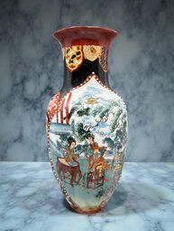 (A-18) VINTAGE HAND PAINTED ASIAN PORCELAIN AND ENAMEL GILT VASE-GEISHAS DECOR-APPROX. 12 1/2' T