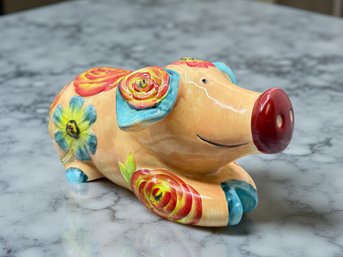 (A-20) VINTAGE HAND PAINTED CERAMIC WHIMSICAL PIG DECORATION-APPROX. 14' X 6'