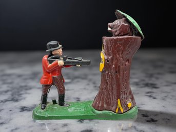 (A-21) VINTAGE REPLICA 'TEDDY & THE BEAR'-CAST IRON-NOT WORKING-APPROX. 9' X 9'