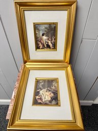 (P-25) PAIR OF VINTAGE PUTTI CHERUB ANGELS PRINTS FRAMED IN GOLD- 11' BY 13'