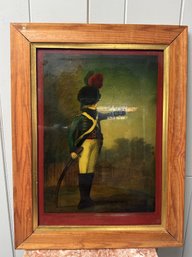 (P-30) ANTIQUE LITHO ON GLASS 16TH CEN. LONDON 'LIGHT HORSEMAN' -16' BY 20'