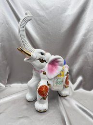 (A-33) LARGE VINTAGE CHINESE HAND PAINTED CERAMIC/PORCELAIN ELEPHANT WITH UPTURNED TRUNK-APPROX. 15' X 10'