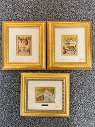(P-36) TRIO OF VINTAGE ART PRINTS FRAMED IN GOLD -11' BY 12'