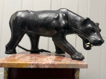 (P-43) VINTAGE BLACK STALKING PANTHER CAT - PAPER MACHE PLASTIC COMPOSITE -18' BY 10'