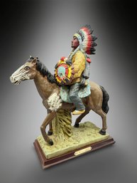 (A-50) VINTAGE MERCURIES COLLECTION-RESIN CARVED HAND PAINTED NATIVE AMERICAN CHIEF ON HORSEBACK