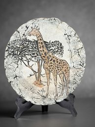 (A-51) VINTAGE MOUNT ST HELENS ASH SHAPES OF CLAY BY STAN LANGTWAIT-GIRAFFE WALL HANGING-7' ROUND