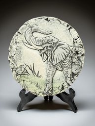 (A-52) VINTAGE MOUNT ST HELENS ASH SHAPES OF CLAY BY STAN LANGTWAIT-ELEPHANT WALL HANGING-7' ROUND