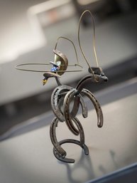 (A-55) VINTAGE HANDMADE METAL HORSESHOE SCULPTURE-BUNKING BRONCO-FOLK ART