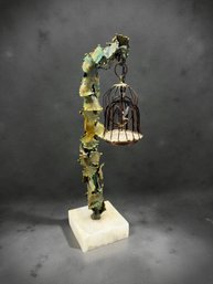 (A-62) VINTAGE BRONZE SCULPTURE OF BIRD CAGE ON TREE?-ONYX BASE-SIGNED BIJAN