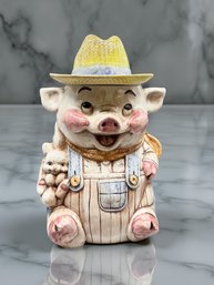 (A-67) VINTAGE 1960'S TREASURE CRAFT FARMER PIG CERAMIC COOKIE JAR-USA