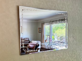 (LR) VINTAGE ETCHED GLASS WALL MIRROR - 40' BY 30'